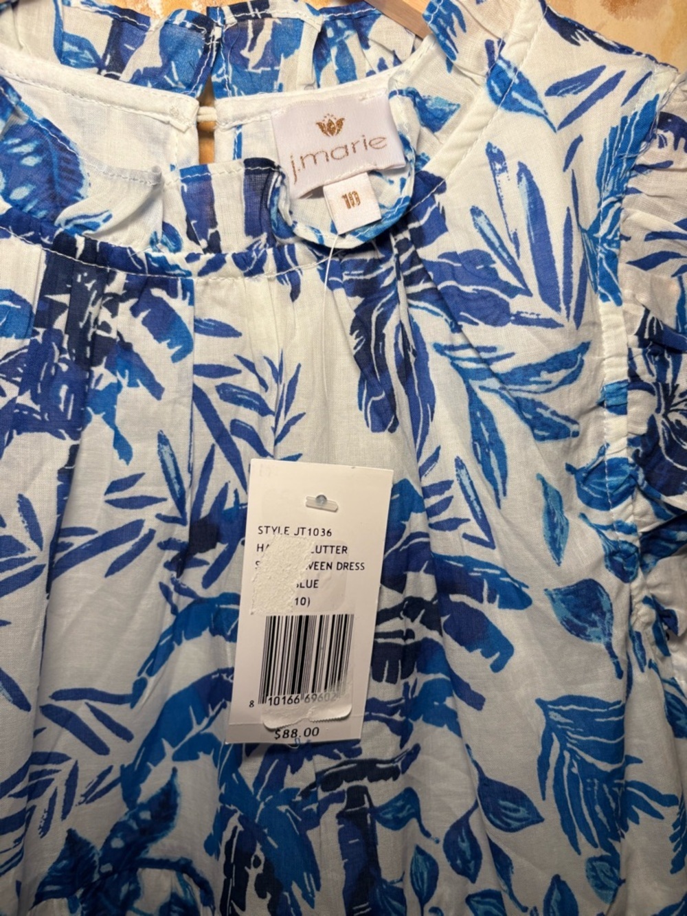 Girls Blue Tropical Print Dress | Ruffle Sleeve Summer Sundress | Size 10 - Picture 4 of 6